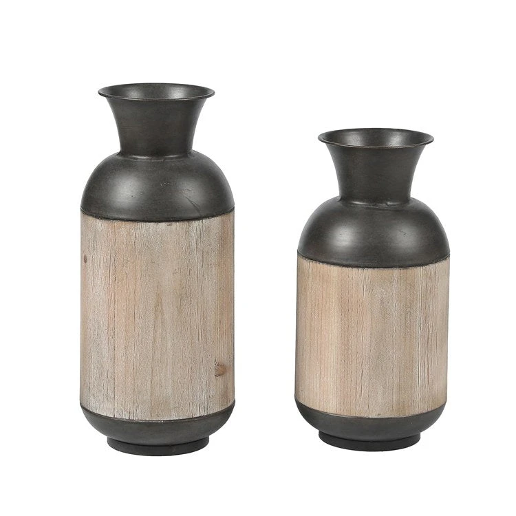 Two-Piece Iron And Wood Vase 3 Two-Piece Iron And Wood Vase