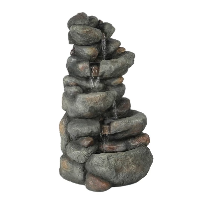 LuxenHome 33.5" H Gray Resin Cascading Rock Outdoor Fountain 5 LuxenHome 33.5" H Gray Resin Cascading Rock Outdoor Fountain - Image 3