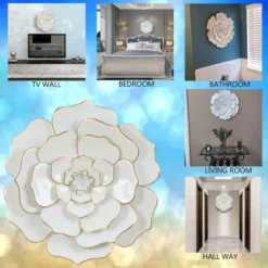 LuxenHome White And Gold Flower Metal Wall Decor -Garden GUEST 00af68a6 2e7d 461b 9192 84e2b0bac202