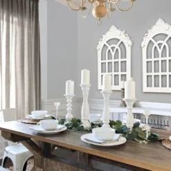 LuxenHome Distressed White Wood Vintage Arched Window Wall Home Decor -Garden GUEST 00d04a4e f16d 44f0 b612 cbca28cf0e07