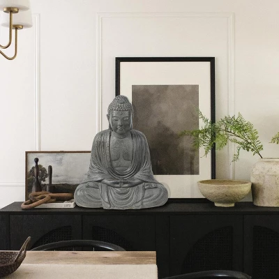 LuxenHome 17" H Gray MgO Meditating Buddha Garden Outdoor Statue 4 LuxenHome 17" H Gray MgO Meditating Buddha Garden Outdoor Statue - Image 2