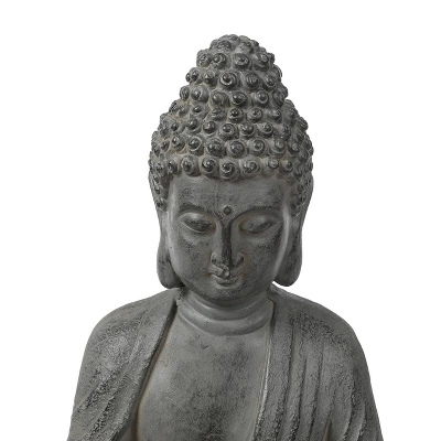 LuxenHome 16.1" Gray MgO Enlightened Buddha Garden Statue 6 LuxenHome 16.1" Gray MgO Enlightened Buddha Garden Statue - Image 4