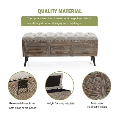 LuxenHome 47.2-Inch Wide Upholstered Wood Storage Bench. 4 LuxenHome 47.2-Inch Wide Upholstered Wood Storage Bench. - Image 2