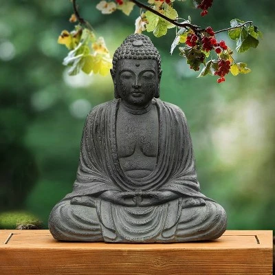 LuxenHome 17" H Gray MgO Meditating Buddha Garden Outdoor Statue 3 LuxenHome 17" H Gray MgO Meditating Buddha Garden Outdoor Statue