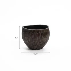 LuxenHome Brown With Black V-Pattern Polyresin 10-Inch Round Planter -Garden GUEST 038fcf2a 54a9 40fd a5fe ad8f20b35aa6
