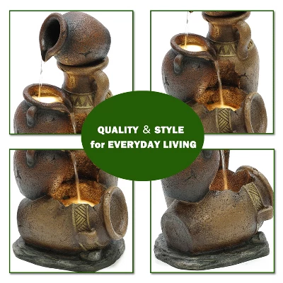 LuxenHome Brown Urns Resin Outdoor Fountain With Lights 10 LuxenHome Brown Urns Resin Outdoor Fountain With Lights - Image 8