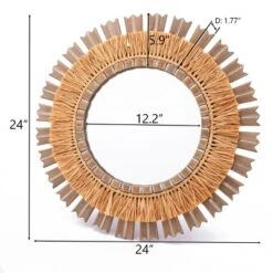 LuxenHome 24" Round Boho Style Raffia Accent Wall Mirror Wall Decor Home Decor -Garden GUEST 04ff202f e902 440e a509 5066fba924fb