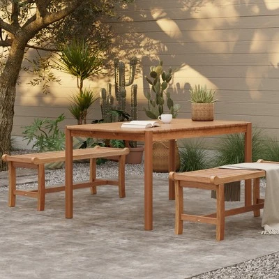 LuxenHome Natural Solid Wood 6-Person 59-Inch Long Rectangle Outdoor Dining Table Brown 4 LuxenHome Natural Solid Wood 6-Person 59-Inch Long Rectangle Outdoor Dining Table Brown - Image 2