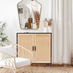 LuxenHome Black And Brown Wood 2-Door Storage Cabinet. -Garden GUEST 0663670c b9ef 427a 8be4 607c19c0d531