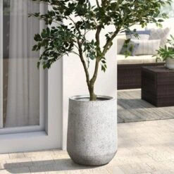 LuxenHome Tapered Concrete-Look Planter – Decorative MgO Pot For Garden Or Home