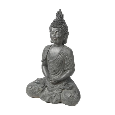 LuxenHome 21.75" Gray MgO Meditating Buddha Garden Statue 6 LuxenHome 21.75" Gray MgO Meditating Buddha Garden Statue - Image 4