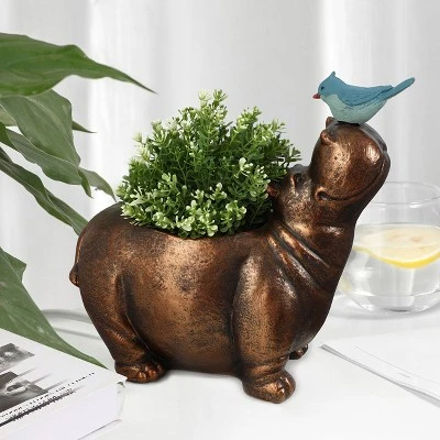 LuxenHome Brown Hippo And Blue Bird MgO Flower Pot Planter 13 LuxenHome Brown Hippo And Blue Bird MgO Flower Pot Planter - Image 11