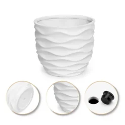 LuxenHome Decorative White Planter – Round MgO Pot With Wavy Texture For Indoor/Outdoor Plants 15 LuxenHome Decorative White Planter – Round MgO Pot With Wavy Texture For Indoor/Outdoor Plants -Garden GUEST 09d4ee38 a508 499f b17d 405cd0d7635c