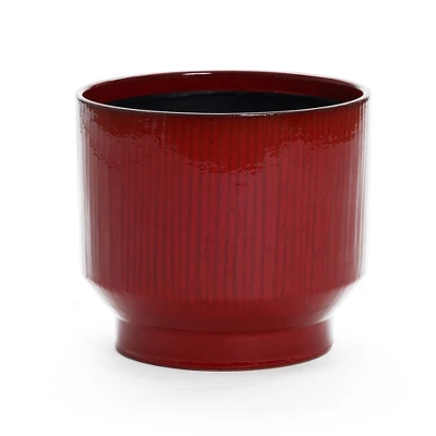 LuxenHome Ceramic Plant Pot Red Glazed Indoor Outdoor Decorative Planter With Drainage Hole And Rubber Plug Modern Round Flower Pot 10 LuxenHome Ceramic Plant Pot Red Glazed Indoor Outdoor Decorative Planter With Drainage Hole And Rubber Plug Modern Round Flower Pot - Image 8