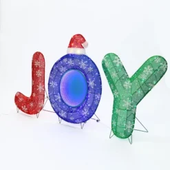 LuxenHome 3-Piece Multi-Color JOY Holiday Decoration With Lights For Indoor And Outdoor Red, Blue, Green -Garden GUEST 0b4d4419 742e 4f4e 80cd f8dcff8f5ed6
