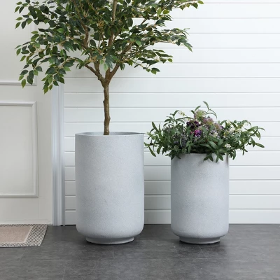 LuxenHome Concrete-Look Planter – Gray Round MgO Pot With Drainage Hole 6 LuxenHome Concrete-Look Planter – Gray Round MgO Pot With Drainage Hole - Image 4
