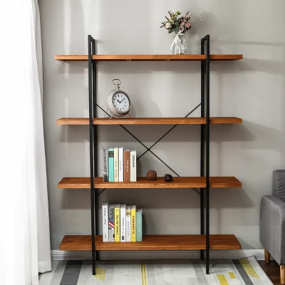 LuxenHome 4-Shelf 66.5" H X 51.2" W Pine Wood Metal Frame Etagere Bookcase. 3 LuxenHome 4-Shelf 66.5" H X 51.2" W Pine Wood Metal Frame Etagere Bookcase.
