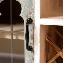 LuxenHome Distressed White And Gray Wood 1-Door Storage Wine Cabinet -Garden GUEST 0de77eff 540a 4511 9015 eba1ae4d0ab8