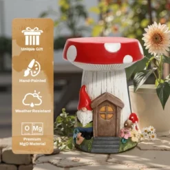 LuxenHome Outdoor Side Table, 17" Gnome Mushroom Cement Patio End Table,Indoor And Outdoor Sculpture Accent Side Table,Garden Decor Stool White -Garden GUEST 0e621fd8 106c 44d3 8210 2180ea18dc08