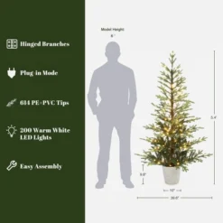 LuxenHome 5.5Ft Pre-Lit Artificial Fir Christmas Tree, Realistic Green Branches & Decorative Planter -Garden GUEST 0eb16ed7 5a17 4efb a74b 0c50142fba2f