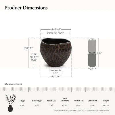 LuxenHome Brown With Black V-Pattern Polyresin 12-Inch Round Planter 4 LuxenHome Brown With Black V-Pattern Polyresin 12-Inch Round Planter - Image 2
