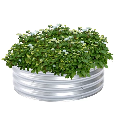 LuxenHome 36in Round Galvanized Steel Raised Garden Bed Planter 6 LuxenHome 36in Round Galvanized Steel Raised Garden Bed Planter - Image 4