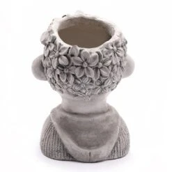 LuxenHome Gray MgO Kissing Flower Child Bust Planter -Garden GUEST 0f3be0bd 23ac 4846 bbda 2cdf1598f7e6