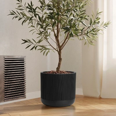LuxenHome Large Striped Planter, 17.3" Round MgO Pot For Indoor/Outdoor Plants 4 LuxenHome Large Striped Planter, 17.3" Round MgO Pot For Indoor/Outdoor Plants - Image 2