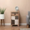 LuxenHome Wood Farmhouse 1-Drawer 1-Door Side Table With Storage.