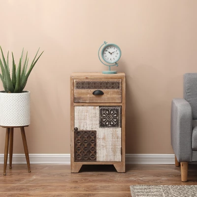 LuxenHome Wood Farmhouse 1-Drawer 1-Door Side Table With Storage. 3 LuxenHome Wood Farmhouse 1-Drawer 1-Door Side Table With Storage.