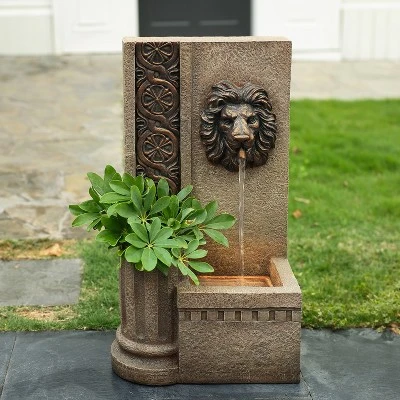 LuxenHome 25.8" H Sandstone Resin Regal Lion Head Floor Outdoor Water Fountain With Lights Brown 5 LuxenHome 25.8" H Sandstone Resin Regal Lion Head Floor Outdoor Water Fountain With Lights Brown - Image 3