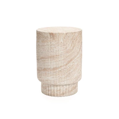 LuxenHome Travertine-Style Round Ribbed MgO Side Table Multicolored 9 LuxenHome Travertine-Style Round Ribbed MgO Side Table Multicolored - Image 7