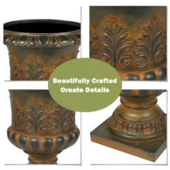 LuxenHome Weathered Brown Decorative MgO Urn Planter -Garden GUEST 1179c582 c7a7 4bda bb82 d925be0fb6e4