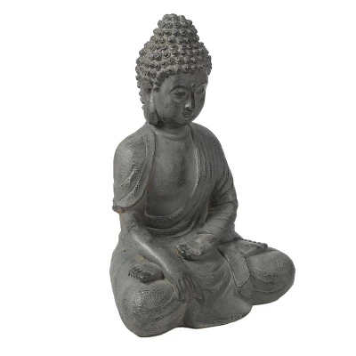 LuxenHome 16.1" Gray MgO Enlightened Buddha Garden Statue 4 LuxenHome 16.1" Gray MgO Enlightened Buddha Garden Statue - Image 2