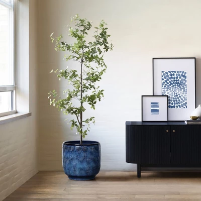 LuxenHome 12-Inch Ocean Blue Ceramic Planter Indoor Outdoor Plant Pot With Drainage Hole And Plug Modern Glazed Round Flower Pot Planter 5 LuxenHome 12-Inch Ocean Blue Ceramic Planter Indoor Outdoor Plant Pot With Drainage Hole And Plug Modern Glazed Round Flower Pot Planter - Image 3