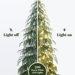 LuxenHome 7.5Ft Pre-Lit Slim Artificial Cedar Christmas Tree With Metal Stand Green -Garden GUEST 143e6685 9c10 41be bc82 5281827b3c89
