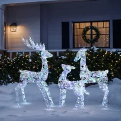 LuxenHome 3-Piece Multi-Color Snowflake Deer Family Outdoor Holiday Decoration With 460 Lights -Garden GUEST 143e6ee0 c2c2 418f 9225 f52cc4825524