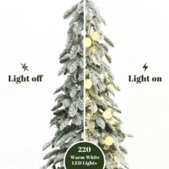 LuxenHome 3-Piece Flocked Artificial Tree Set With Lights And Metal Stand Green -Garden GUEST 149b24a3 5ce6 470c 8365 b7a08da40115