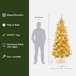 LuxenHome 7.5Ft Pre-Lit Gold Tinsel Artificial Pine Tree With Metal Stand -Garden GUEST 14b0af25 91b5 4a03 8653 7f51c1d3b02b