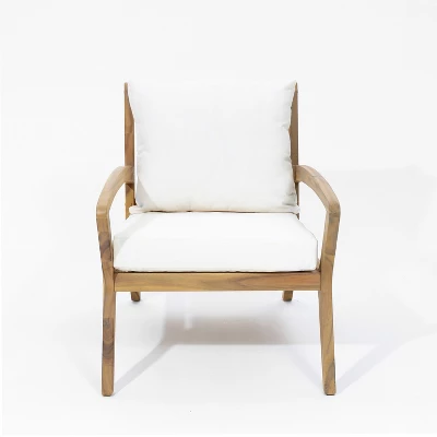 LuxenHome Outdoor Acacia Wood Side Table And Set Of 2 Armchairs With White Cushions 6 LuxenHome Outdoor Acacia Wood Side Table And Set Of 2 Armchairs With White Cushions - Image 4