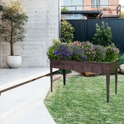 LuxenHome 50" W Brown Metal Rectangular Raised Garden Planter 3 LuxenHome 50" W Brown Metal Rectangular Raised Garden Planter