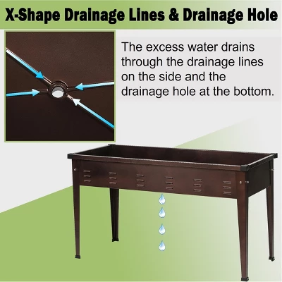 LuxenHome 50" W Brown Metal Rectangular Raised Garden Planter 5 LuxenHome 50" W Brown Metal Rectangular Raised Garden Planter - Image 3