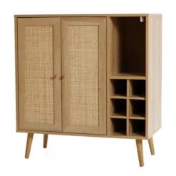 LuxenHome 35" Tall 2-Door Rattan Light Oak Finish Wood Wine And Storage Cabinet Brown 20 LuxenHome 35" Tall 2-Door Rattan Light Oak Finish Wood Wine And Storage Cabinet Brown -Garden GUEST 15d4b79e a130 4fd1 adc1 c66520728fef