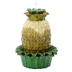 LuxenHome 17" Tabletop Ceramic Water Fountain, Pineapple Indoor And Outdoor Waterfall Fountains For Patio, Garden Decor Yellow -Garden GUEST 1832ebd1 5fd8 41a6 b9f9 090da9f4052d