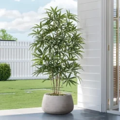 LuxenHome Rustic Indoor/Outdoor Planter – Round MgO Pot With Ribbed Texture -Garden GUEST 187baa8c ba49 4124 80b2 8b8f7d2e5d66