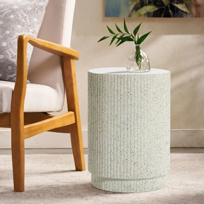 LuxenHome Outdoor Side Table, 17" Ivory White Cement Round Patio End Table,Outdoor Coffee Table For Garden Poolside,Accent Side Table 3 LuxenHome Outdoor Side Table, 17" Ivory White Cement Round Patio End Table,Outdoor Coffee Table For Garden Poolside,Accent Side Table