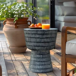 LuxenHome Outdoor Side Table, 15" Black Round Spiral Pattern End Table, Accent Side Table For Outdoor And Indoor,Coffee Tables For Patio -Garden GUEST 19e8ca0f 9eaf 4a5d a20b 211533ee9233