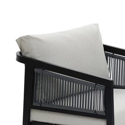 LuxenHome Outdoor Black Steel With PE Rope Armchairs With Cushions, Set Of 2 9 LuxenHome Outdoor Black Steel With PE Rope Armchairs With Cushions, Set Of 2 - Image 7