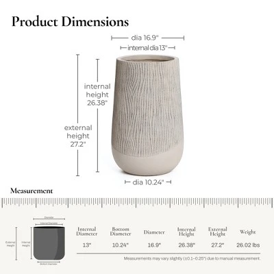 LuxenHome 27" H Concrete Tall Planter Large Outdoor Indoor Decorative Plant Pot Distressed Wood Pattern Planter Pot For Home Garden Patio Brown 4 LuxenHome 27" H Concrete Tall Planter Large Outdoor Indoor Decorative Plant Pot Distressed Wood Pattern Planter Pot For Home Garden Patio Brown - Image 2
