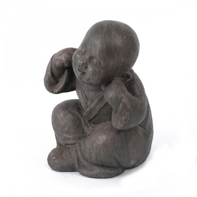 LuxenHome 14.17" Weathered Brown MgO Happy Buddha Monk Garden Statue 4 LuxenHome 14.17" Weathered Brown MgO Happy Buddha Monk Garden Statue - Image 2